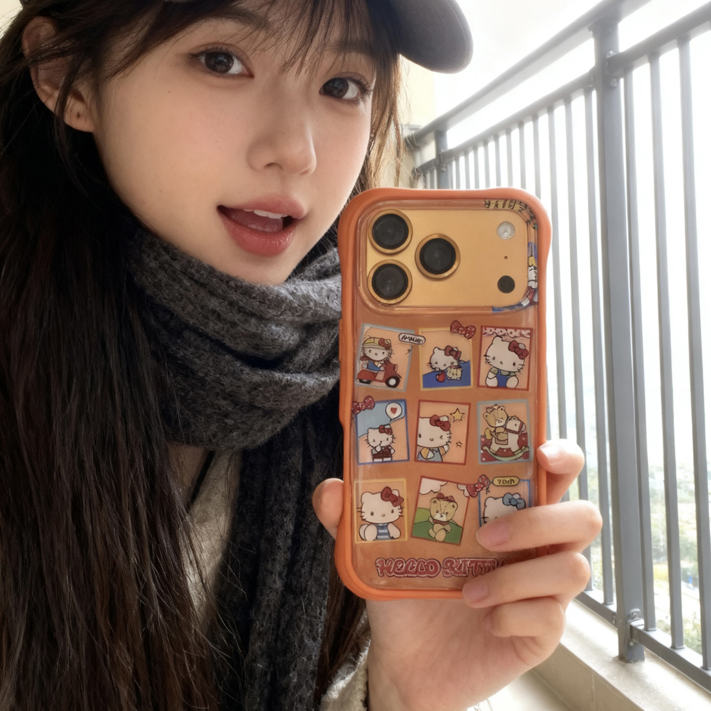 韩系ins可爱橙色照片墙kt猫适用于iphone17promax手机壳苹果16保护套14p防摔13新款15pro女max手机套网红爆款