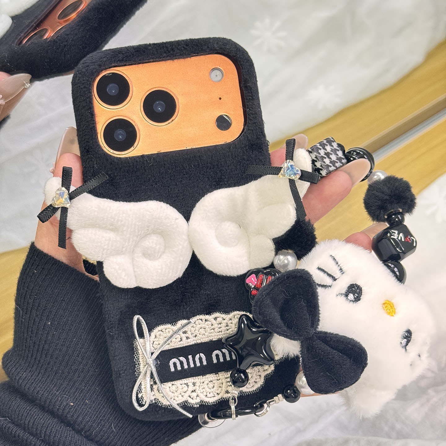 【每日新品】暗黑系天使翅膀kt猫挂绳适用于苹果15手机壳iphone14保护套13新款17promax毛绒16pro女max手机套