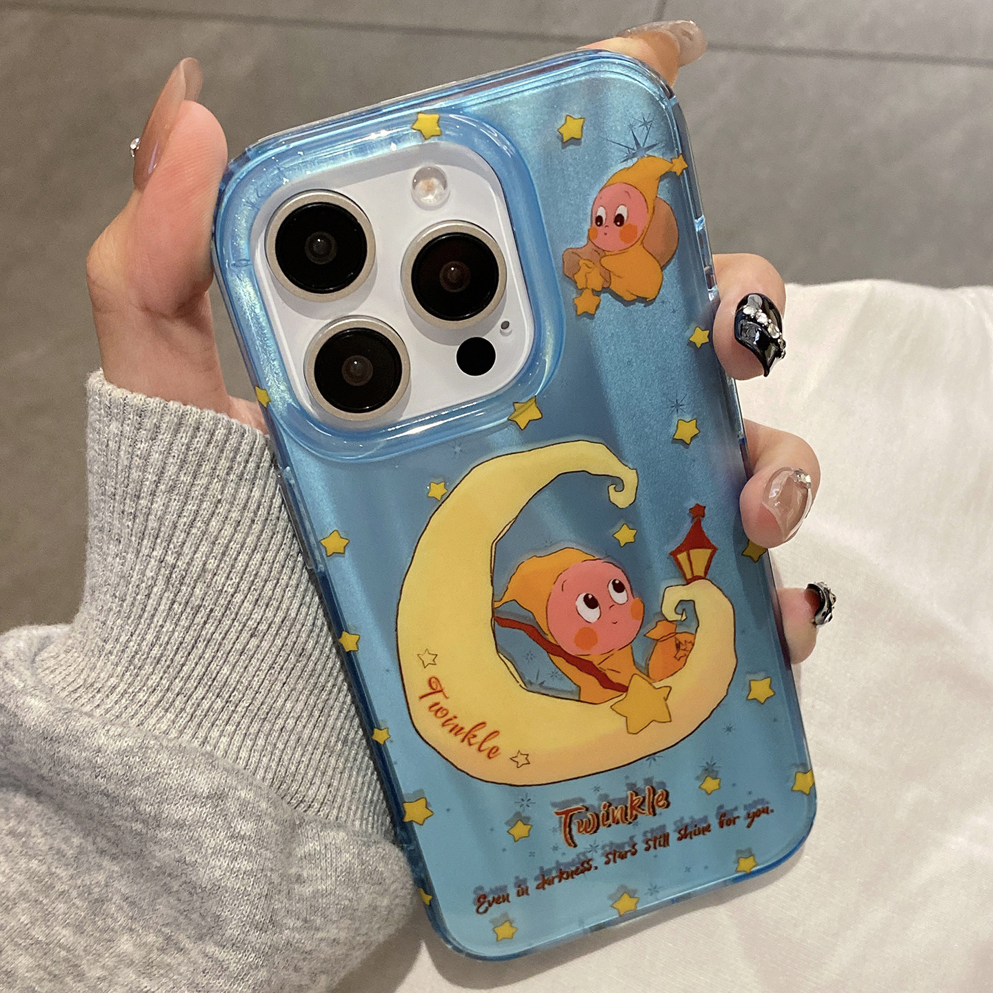 趣味可爱镭射月亮船星星人适用于iphone15手机壳苹果16保护