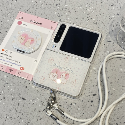 少女心小碎花兔子适用华为purax折叠屏手机壳外壳Pocket2小米mixflip2三星zflip7磁吸6支架5挂绳pura/x典藏版