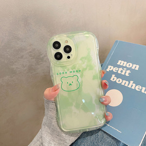 ins简约晕染绿卡通小熊适用iphone14pro手机壳13promax苹果12可爱新款max网红超火plu创意硅胶软壳11女保护套