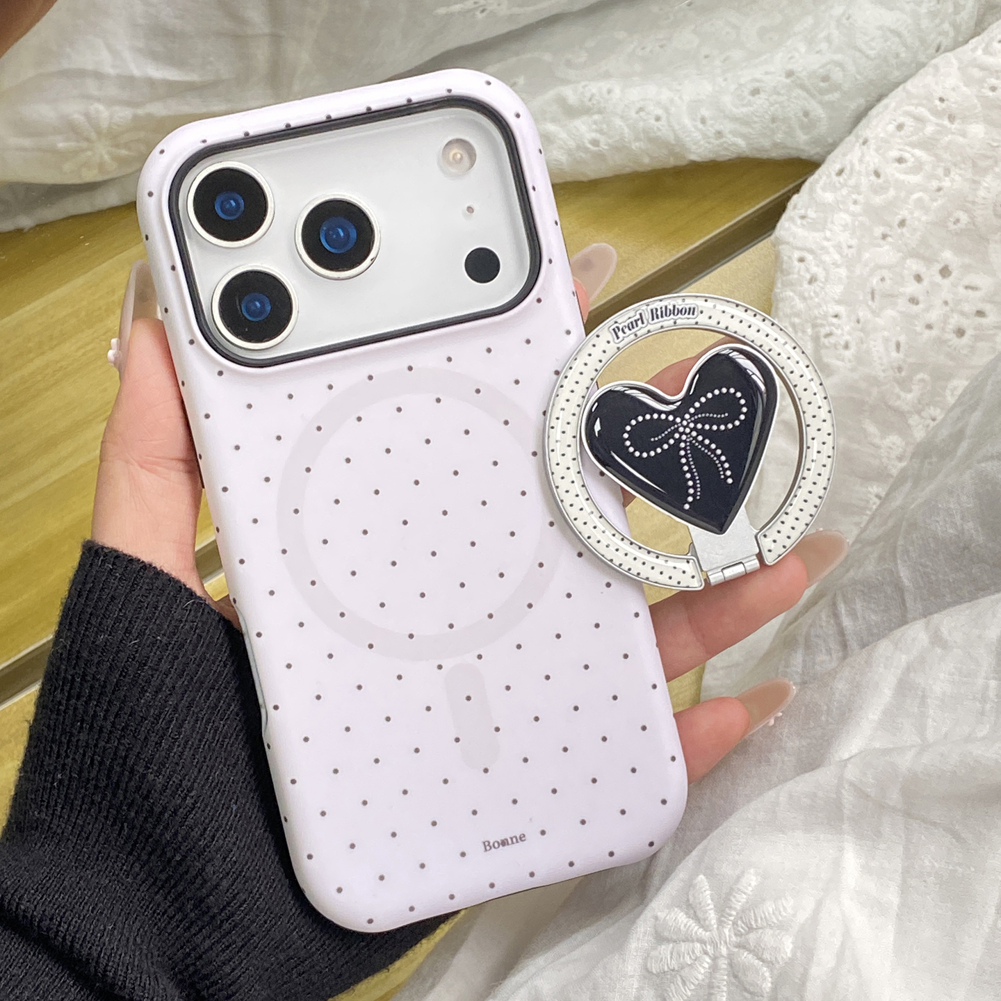 日韩ins小众波点爱心适用于iphone17promax手机壳苹果16保护套14p磁吸支架13全包新款15pro简约max创意手机套