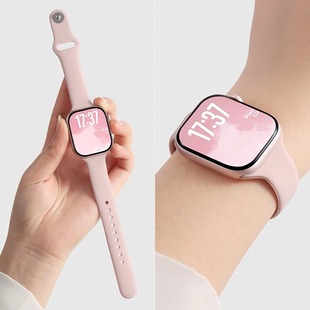 简约纯色硅胶适用苹果手表表带s10女款iwatch小蛮腰se腕带s8女ultra2新款小众iwatchs9夏天applewatch手表带