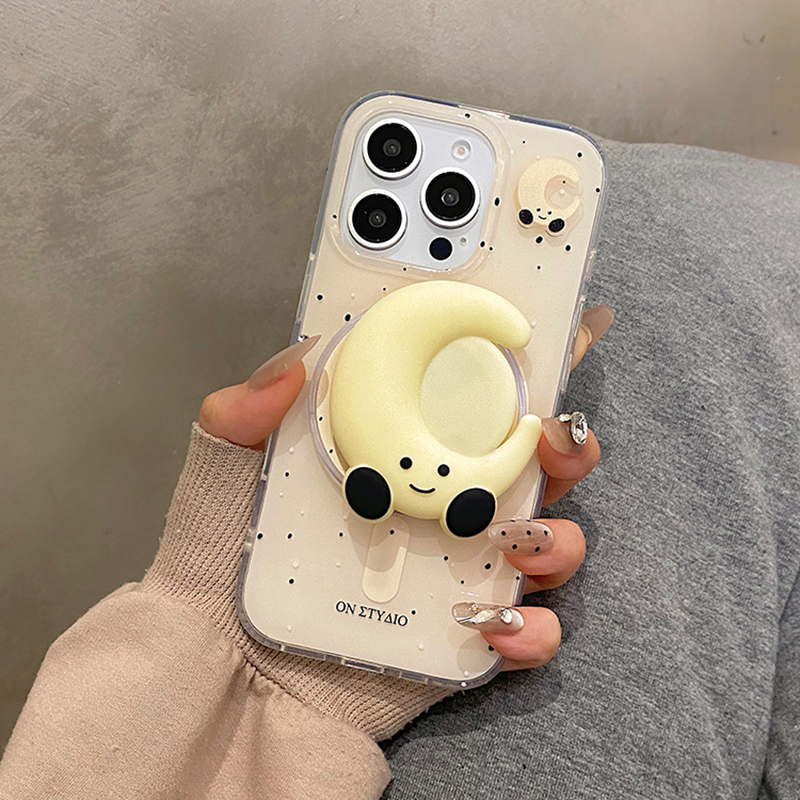 ins风可爱星星月亮带磁吸支架适用iphone16pro手机壳苹果15保护套14情侣13新款16promax超好看外壳max高级感