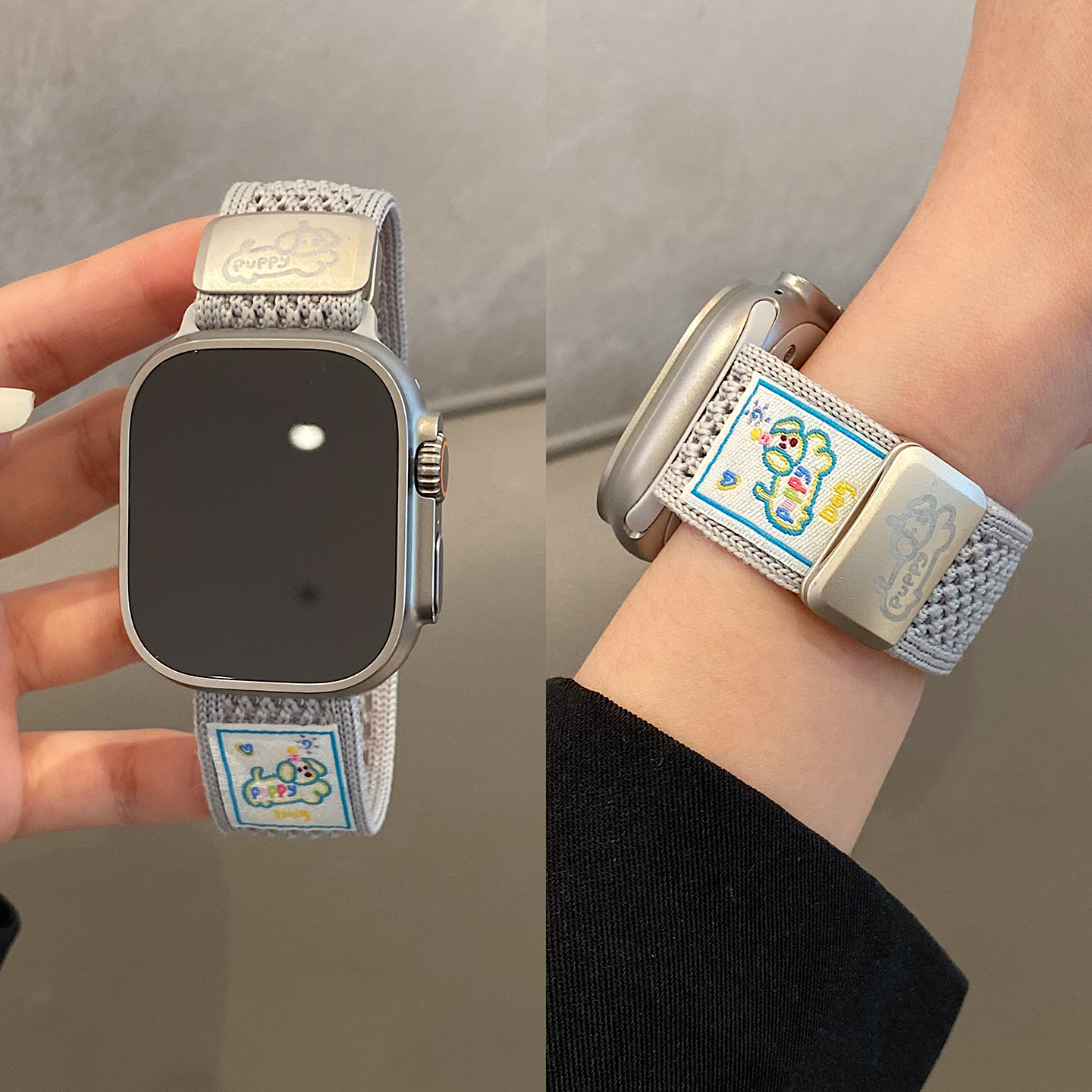可爱卡通多巴胺小狗适用iwatch10苹果手表applewatch9表带s10磁吸s8运动s7透气Ultra2新款45SE女款s6男S9小众