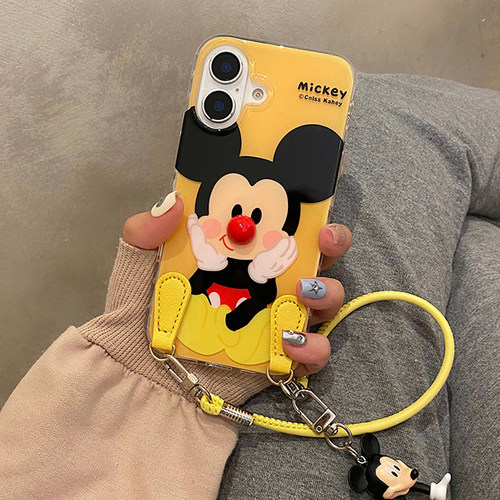 卡通米奇立体鼻子适用于苹果15手机壳iphone16保护套14创意13带挂绳新款15promax不撞款16pro高级感max手机套
