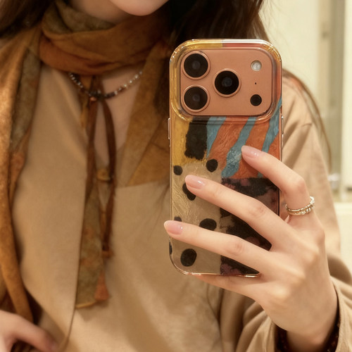 美拉德条纹撞色拼接豹纹适用于苹果17promax手机壳iphone16保护套14小众13全包新款15pro女max网红爆款/18pro