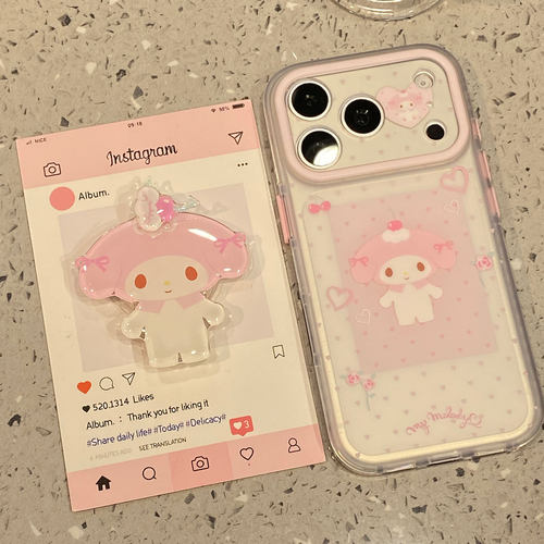 可爱粉色美乐蒂旋转支架适用于苹果17promax手机壳iphone16pro保护套新款15/17pm超好看独特外壳全包防摔超火