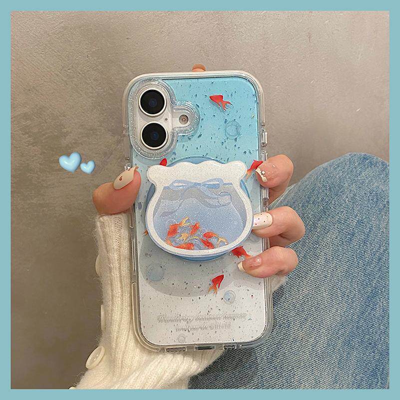 高级感渐变蓝金鱼摇摇乐支架适用iphone16pro手机壳苹果1