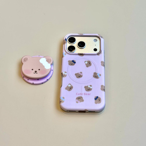 可爱粉底小熊磁吸支架适用于苹果17pro手机壳iphone16pro保护套15新款17pm超好看外壳max手机套高级感小众款