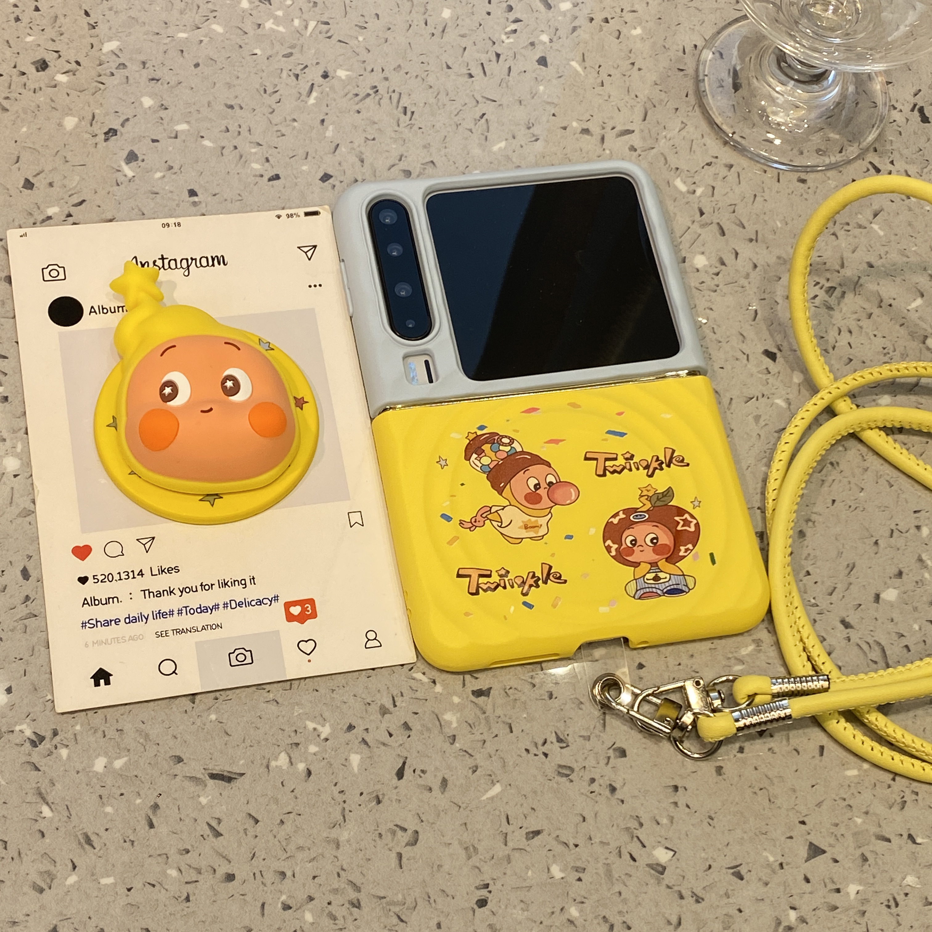 波纹撞色卡通星星人适用华为PuraX折叠屏手机壳新款pocket2小米MIXFlip2三星Zflip7磁吸6支架5女4斜挎3挂绳套