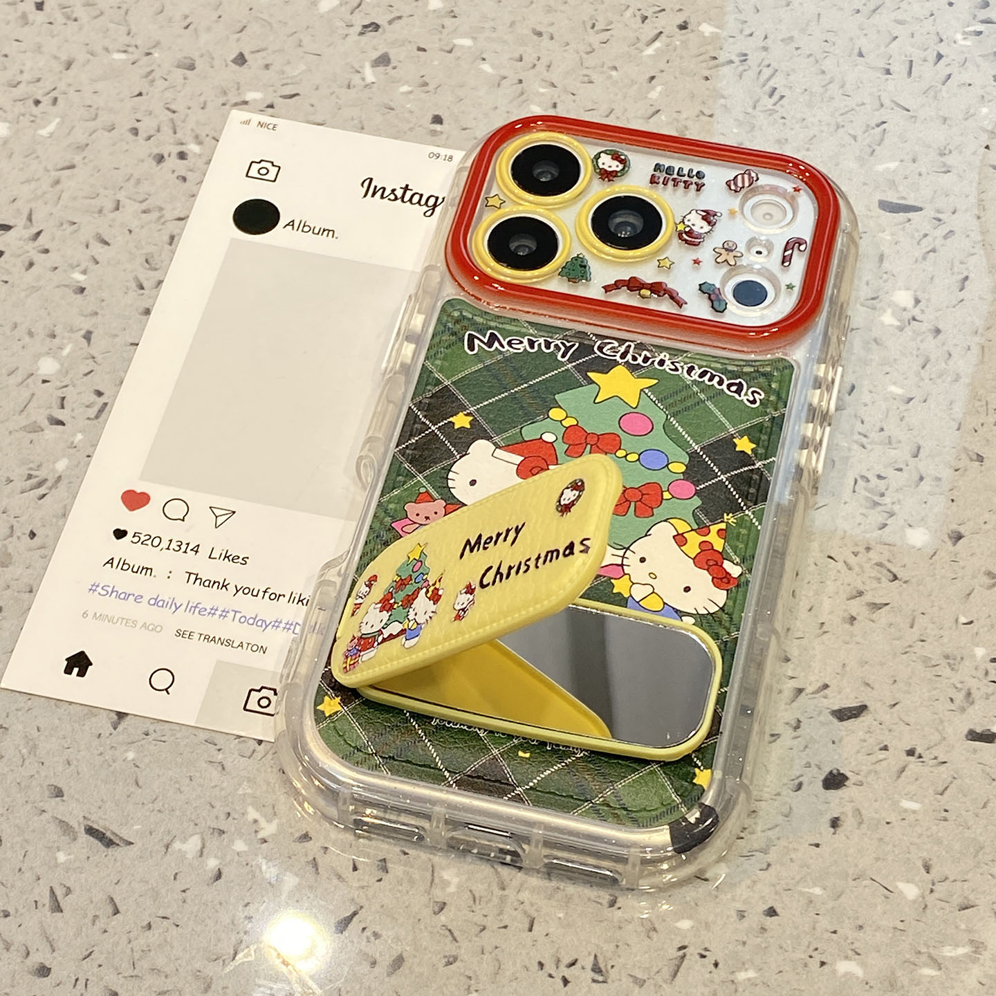 【每日新品】可爱满屏圣诞树KT猫适用于苹果17pro手机壳iphone16保护套14镜子支架13新款15promax女max手机套