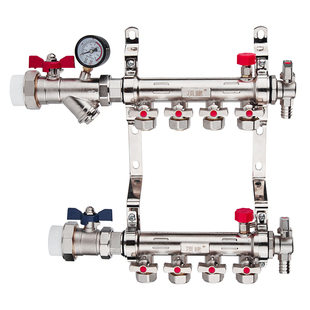 顶建 地暖分水器全铜一体家用三路6路全套集水器地热开关阀门配件