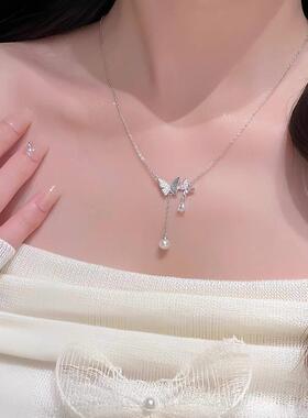 S925银蝴蝶项链女款2025新款轻奢小众精致高级感纯银日常百搭颈饰