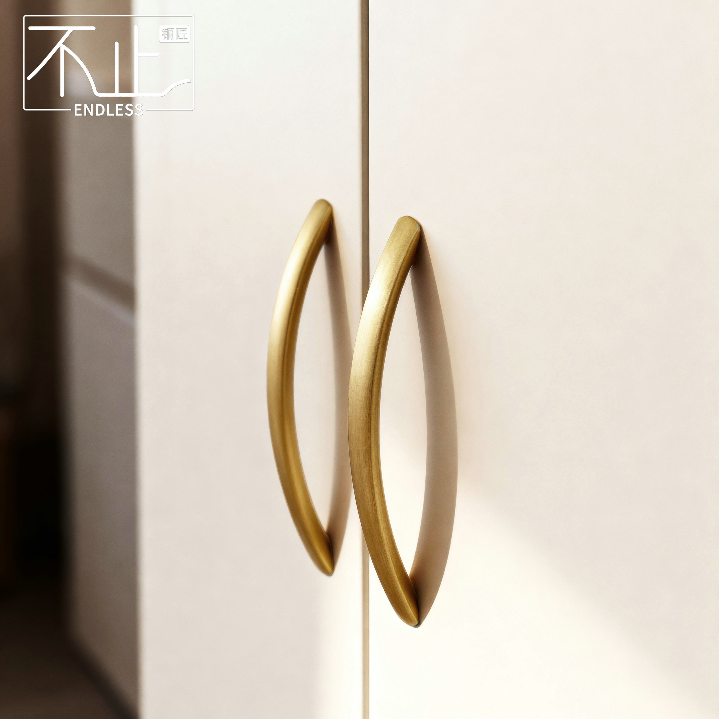 不止铜匠黄铜现代简约弧形门把手