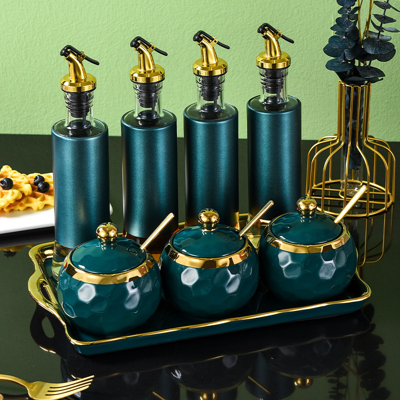 祖母绿陶瓷调味盒套装家用个性创意厨房盐味精油瓶调料罐子组合装,厨房/烹饪用具,调味瓶罐/调料研磨器,淘宝优惠券,粉丝福利购,淘宝优惠卷