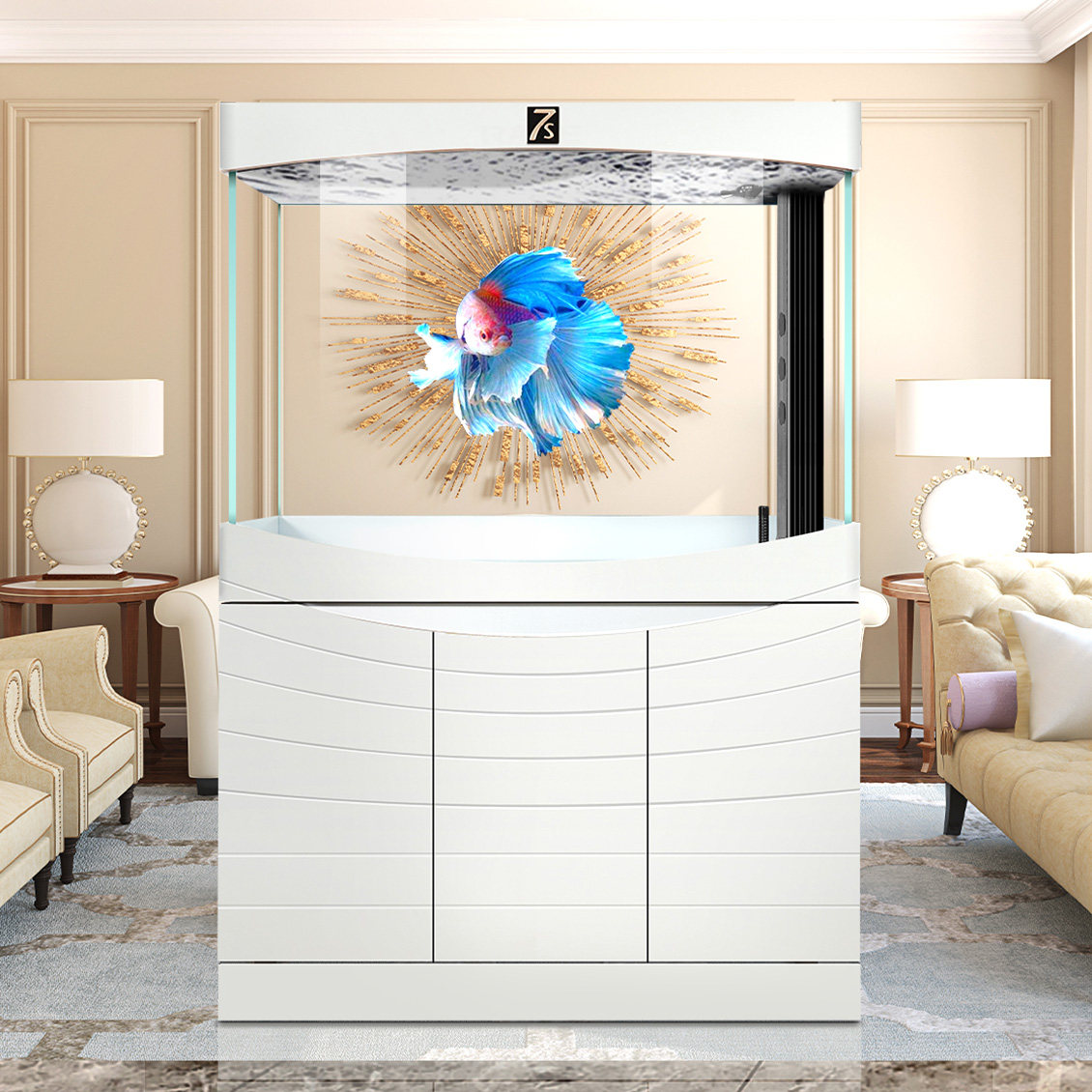 睿美七秒鱼缸系列7s灵动中型隔断双面客厅欧式超白玻璃底滤水族箱