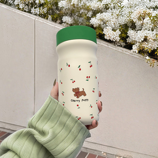 樱桃小狗水杯保温杯带茶隔316不锈钢内胆300ml小巧便携口袋保温杯