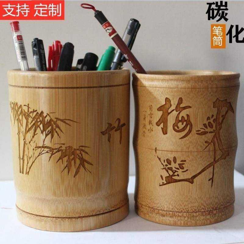 复古竹子创意笔桶办公文具摆件竹制学生笔筒文房四宝毛笔架_虎窝淘