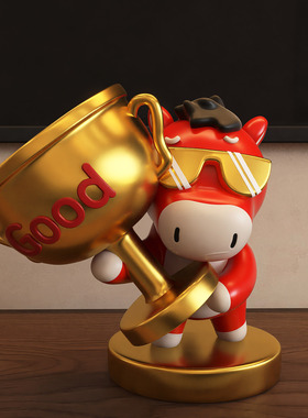 2026新年你好牛杯马年吉祥物冠军奖杯公司学生礼物办公室工位摆件