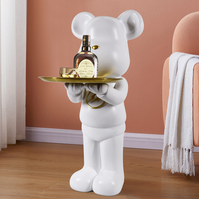 轻奢客厅酒柜艺术品创意家居边几小桌子落地白色暴力熊装饰品摆件