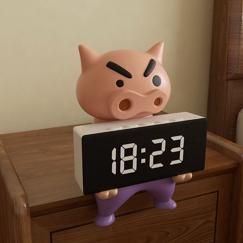 创意夜光数字电子led显示时钟摆台式桌面客厅肥嘟嘟左卫门小摆件