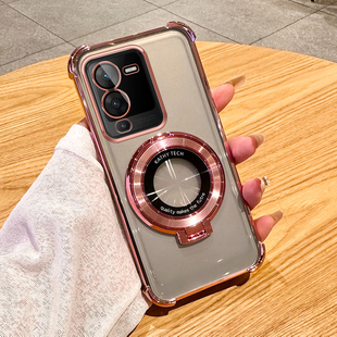 创意镜头全包男适用于 电镀个性 vivoS15手机壳新款 气囊防摔S15pro高级感透明保护套s15e车载磁吸支架简约时尚