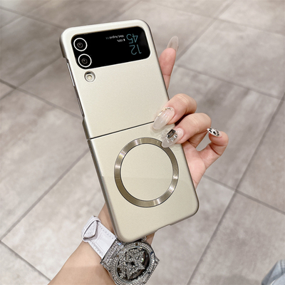 三星zflip4手机壳新款金属漆折叠屏保护套zflip3超薄磁吸充电Galaxy微磨砂肤感硬壳简约时尚高级感奢华适用于