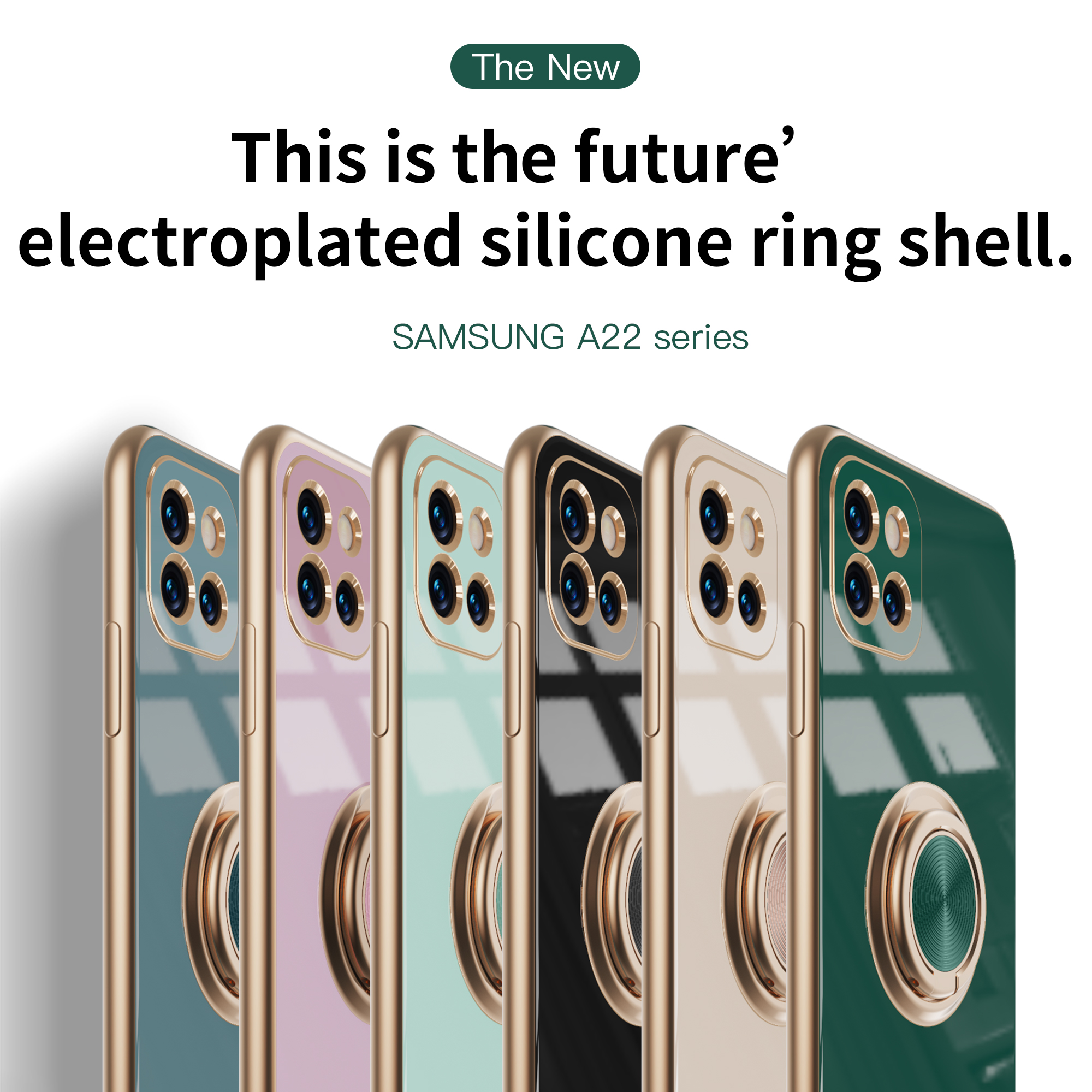 三星A22手机壳奢华电镀SamsungA22磁吸指环支架硅胶保护套A22全包防摔简约时尚高级感情侣个性创意新款适用于