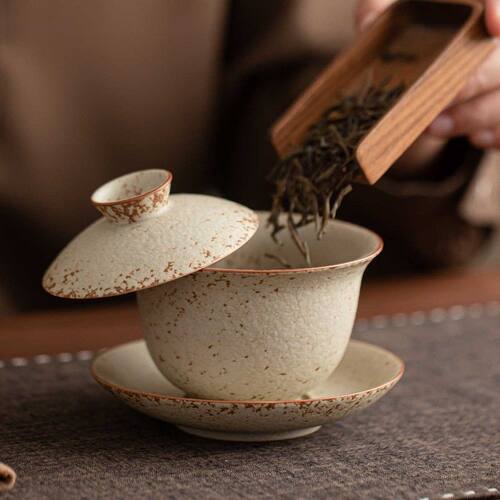 晨翔三才盖碗茶杯复古陶瓷火石红釉单个泡茶碗高档功夫茶具不烫手