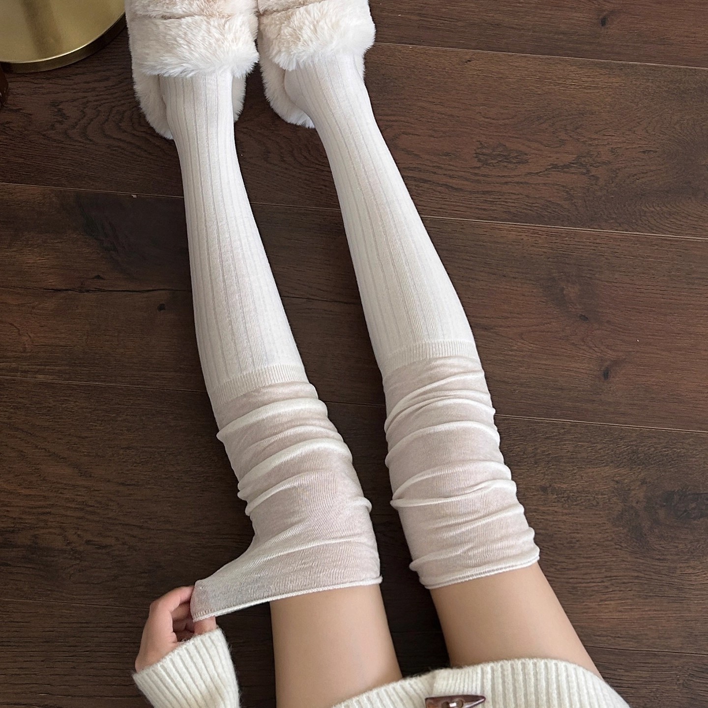 白色长筒袜子女秋季堆堆过膝袜