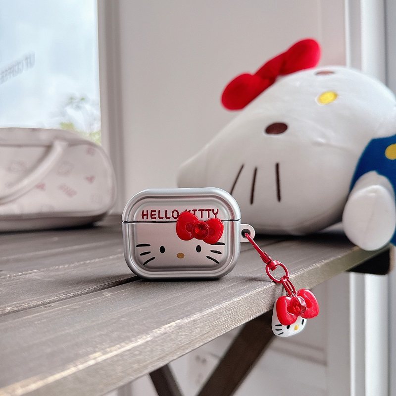 立体蝴蝶结HelloKitty适用AirPods Pro2苹果三代蓝牙无线airpods1耳机壳电镀银色airpods34代保护套pro一二代,3C数码配件,耳机保护套,淘宝优惠券,粉丝福利购,淘宝优惠卷