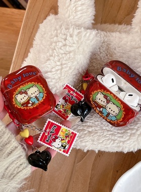 情侣西装凯蒂猫适用airpodspro3代苹果二代蓝牙无线耳机壳airpods4保护套Pro三代imd红色耳机套四代1/2代卡通