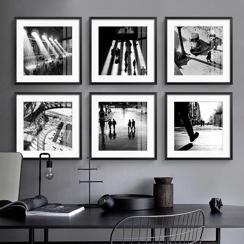 巴黎怀旧街景装饰画黑白老照片艺术建筑酒店高端沙发办公室晶瓷画图片