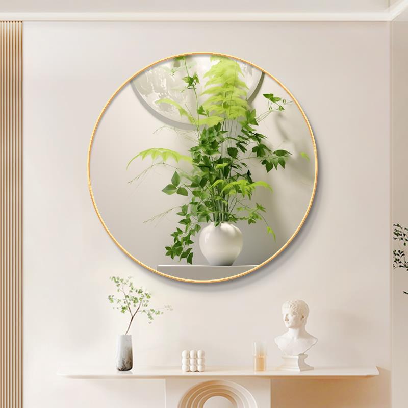 新款绿色植物圆形挂画入户玄关走廊装饰画客厅餐厅壁画酒店晶瓷画图片