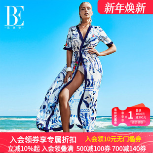 女 时尚 性感防晒长款 沙滩裹裙 披纱比基尼外搭 开衫 范德安泳衣罩衫