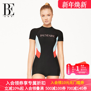 BE范德安连体平角泳衣修身 运动泳衣拉链泳衣 保守显瘦半袖