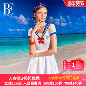 海军风泳衣女新款 BE范德安女士连体裙式 泳衣时尚