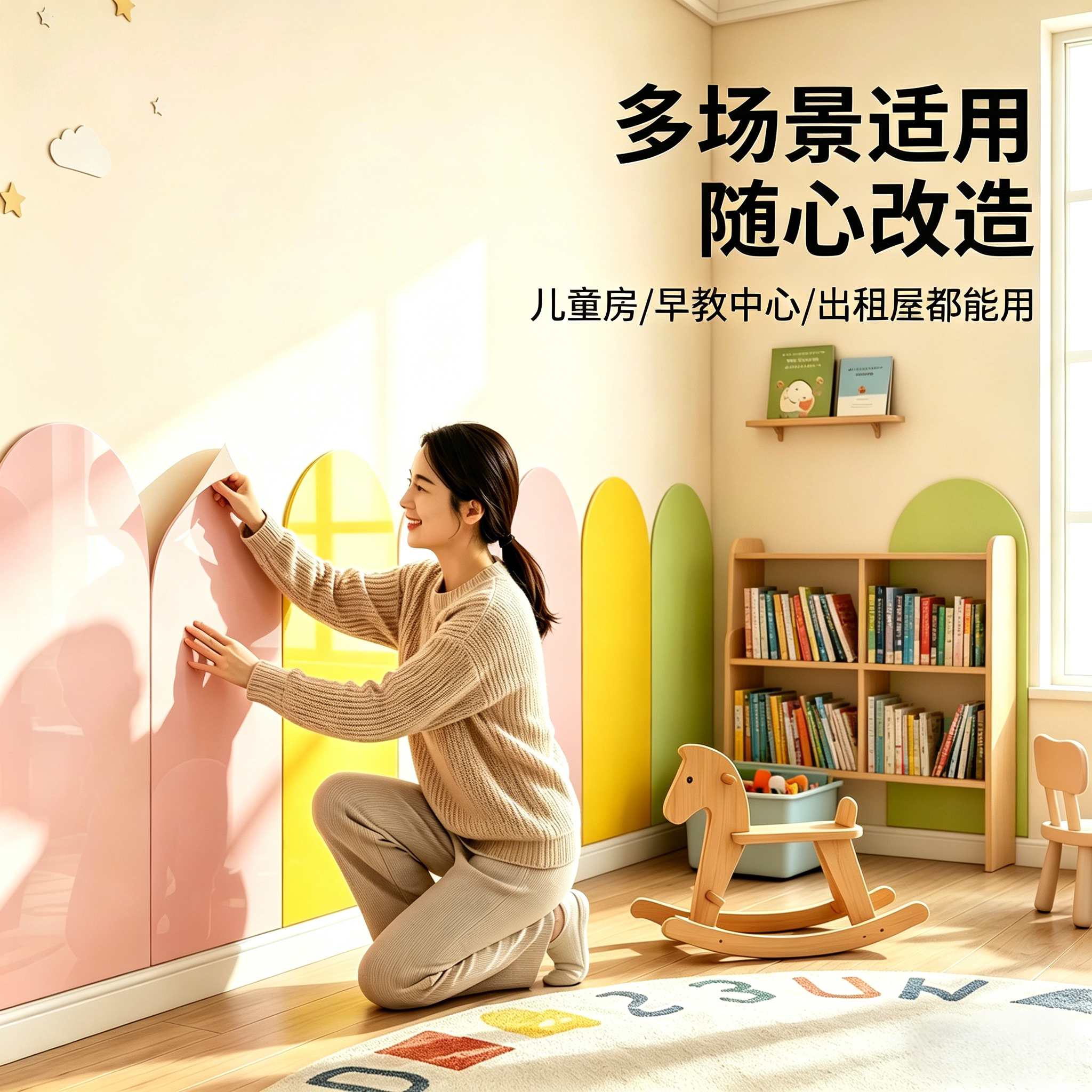 幼儿园自粘墙裙防水纯色墙贴