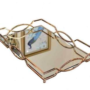 轻奢金属玻璃镜面托盘美式 创意收纳果盘客厅餐桌茶几茶具茶o 欧式