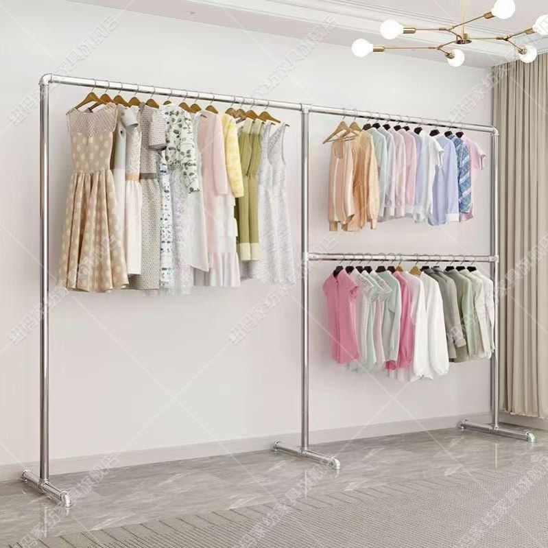 简易加厚镀锌钢管服装展示架阳台卧室落地衣服架可拆卸单杆晾衣架