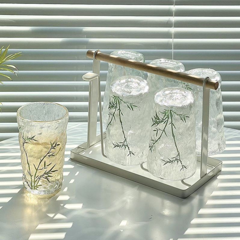 竹叶冰川杯套装中式高颜值女家用客厅待客茶杯咖啡杯玻璃喝水杯子