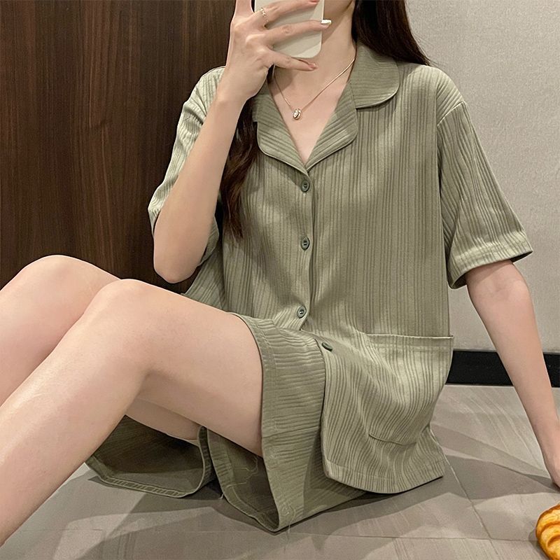 情侣睡衣女款夏天短袖新款薄款韩版大码高级感家居服男士简约套装