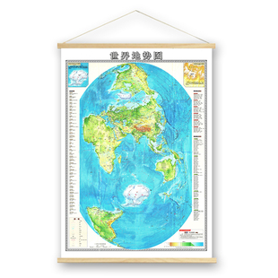 新版世界地形地势地图挂画地理实木办公室餐厅教室走廊装饰画墙画