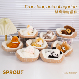 正版可爱趴窝动物毛绒玩偶摆件车载狗猫咪安抚娃娃送男女朋友礼物