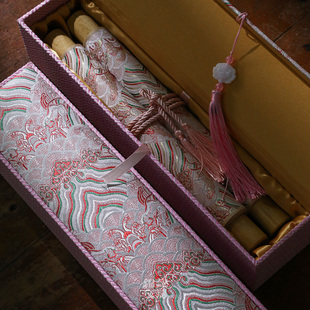 锦记大徽堂中国风送日子书结婚订婚聘书请柬中式手写空白宣纸半生半熟粉色婚书卷轴定制