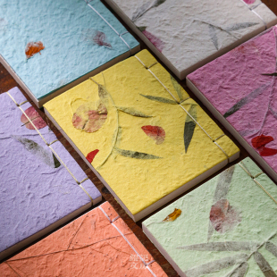 锦记大徽堂古风花草宣纸笔记本子精美创意半生半熟复古风学生干花记事本小楷毛笔软笔书法手工线装本