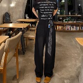 休闲裤 pettyelsa加长秋冬复古重工水洗弯刀牛仔裤 女阔腿宽松美式