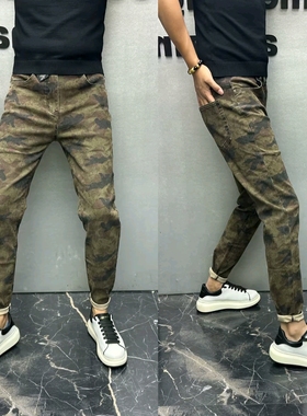 2025秋季男士迷彩时尚潮流新款休闲裤子高级小脚直筒牛仔裤50063