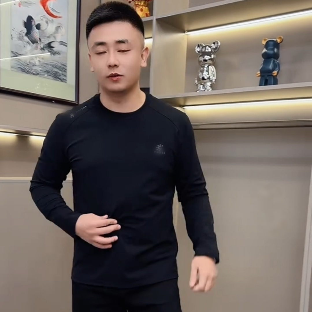 冬季新款男士圆领加绒T恤